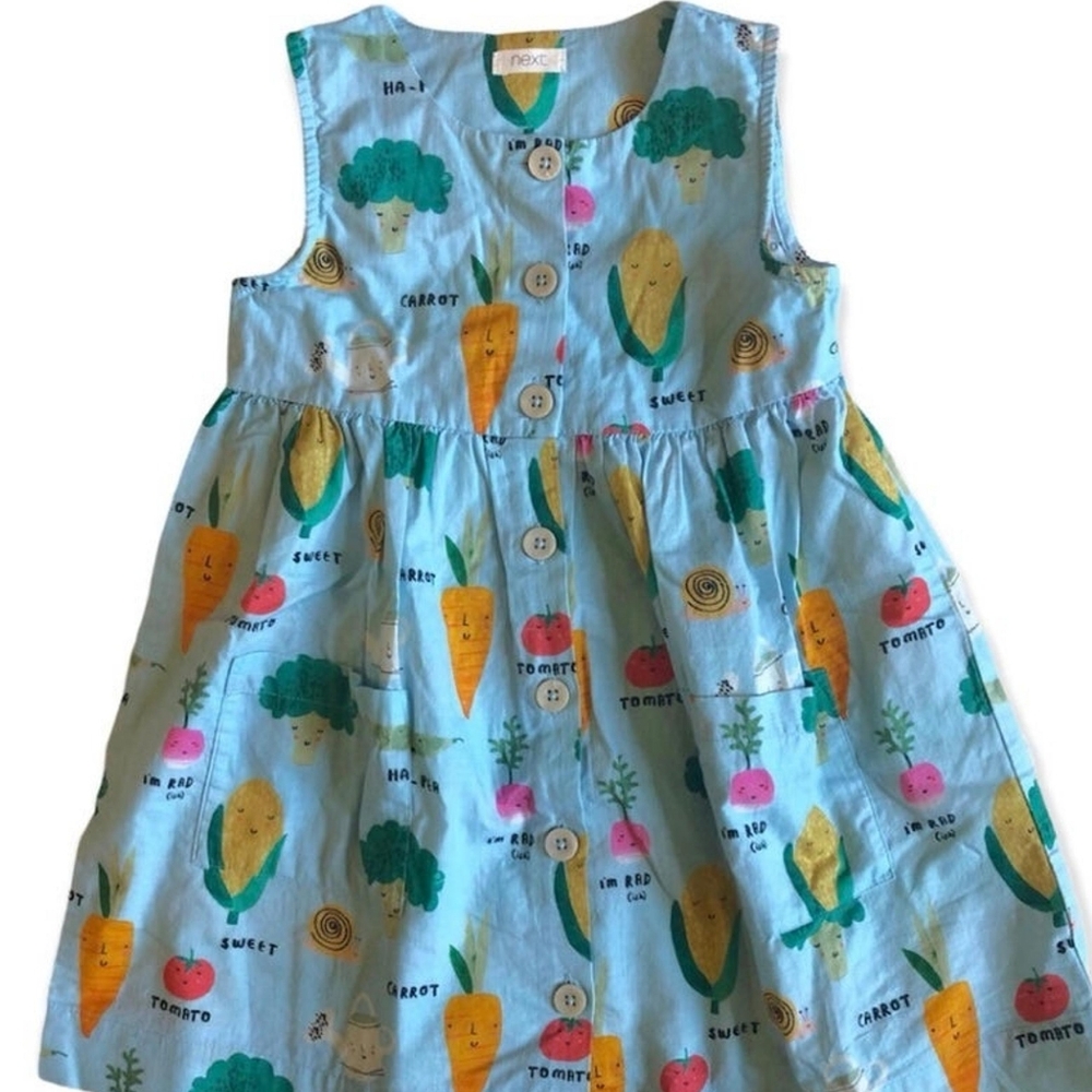 {Next} UK Colorful Veggie Print Kids Button Down Dress